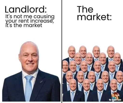 landlord: it's not me raising your rent, it's the market. the market: a bunch of pictures of the same guy copy pasted everywhere.